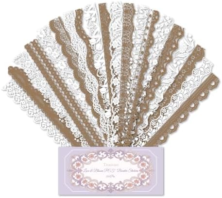 200 Pcs Vintage Brown & White Lace Border Stickers for Scrapbook
