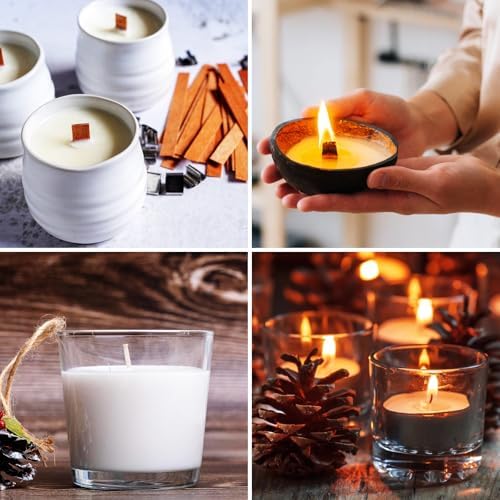 140 Pcs Wooden Candle Wicks Kit, Includes 50 Wood Wicks (5.1 x 0.5in), 50 Iron Stands and 50 Wick Stickers, Naturally Smokeless Candle Cores for DIY Candle Making