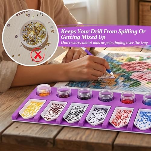 Accessories Tray Organizer, Purple 6 Slots Beads Sorting Tray, Storage Holder Tools for Glitter Rhinestones 5D Embroidery & DIY Crafts