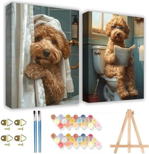 KYOQFVN 2 Pack Dog Paint by Numbers with Frame, Adult Paint by Number Kits on Canvas with Wooden Easel - Easy Acrylic Oil Painting for Home Wall Decor8x12inch