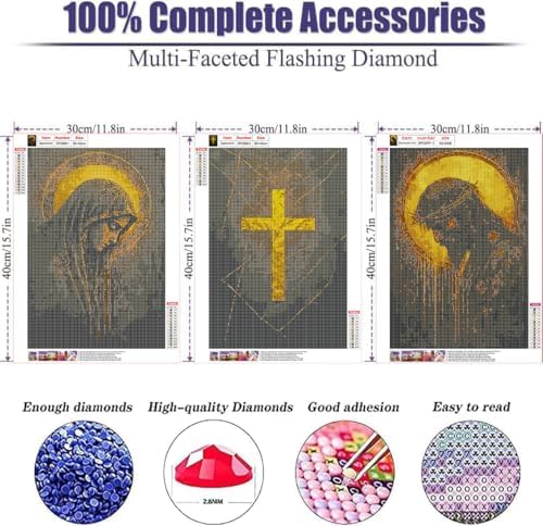 3 pack Jesus and the Virgin Mary Diamond Art Kits，Diamond Painting Kit