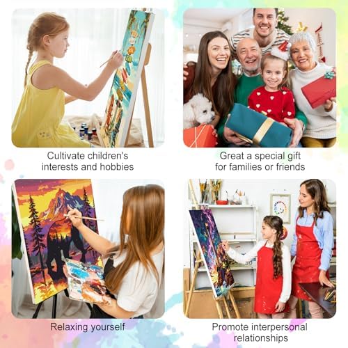 Paint by Numbers Kit for Adults, Black Cat Number Painting, 16 x 16 Inch | DIY Adult Paint by Number Kit on Canvas for Beginners, without Frame, Black Cat Wall Decor, Stress Relief Craft Gift
