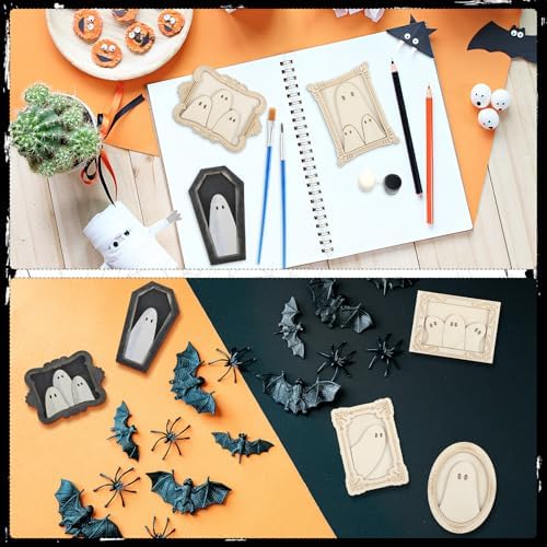 Simgoing 24 Set Adult Halloween Craft, Wood Ghost DIY Frame, Fashion Style