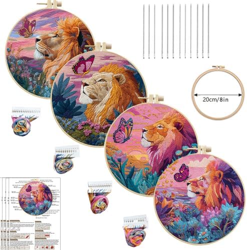 Embroidery Kit for Adult Craft Lovers, Butterflies and Lions Embroidery Kit