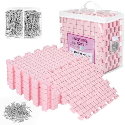 Opstin Blocking Mats for Knitting Extra Thick Blocking Boards for Crochet Projects with Gridlines - 150 T-Pins and Storage Bag Included for Knitting Supplies - Standard Mat Set - Pack of 9