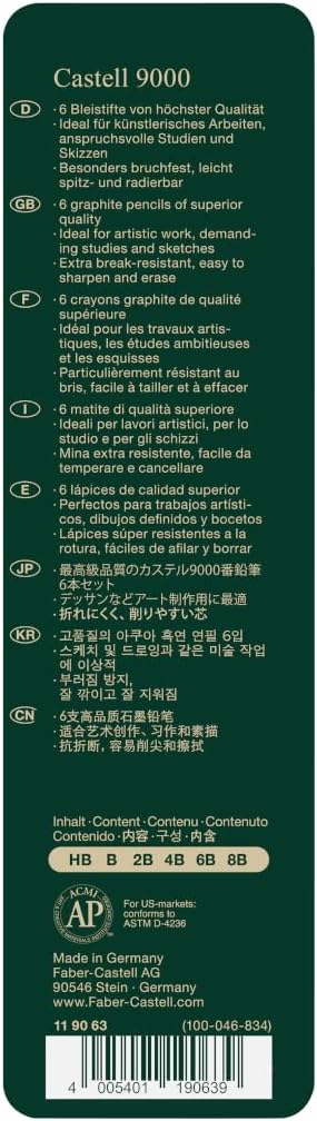 Faber-Castell - Castell 9000 Art Set Pencil (Pack of 6), Green