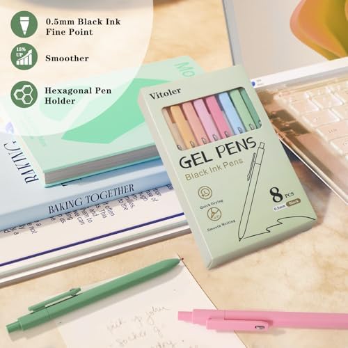 Vitoler Pens, 8 Pack 0.5mm Fine Point Cute Gel Pens with Fidget Quick Dry