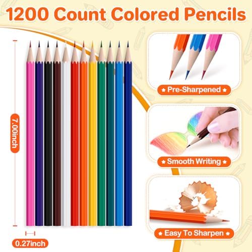 AuroTops 100 Packs Colored Pencils Bulk,1200 Count Colored Pencils in Bulk