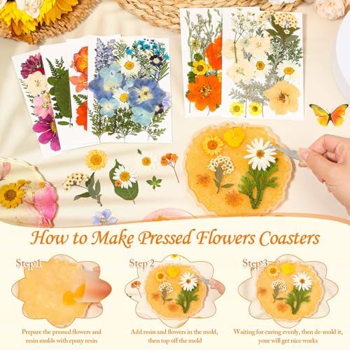 Evatage 155 Pcs Real Dried Pressed Flowers and Leaves for Resin Crafts