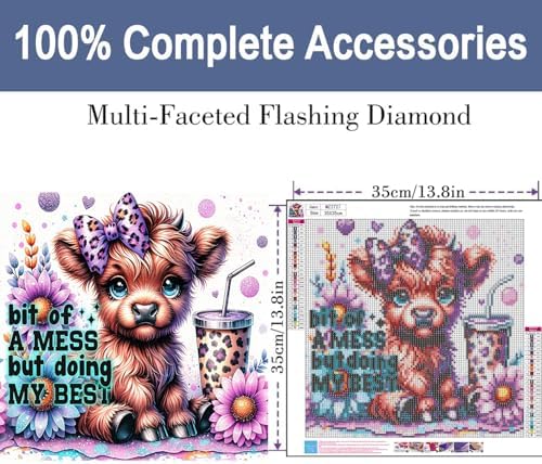 ijbnhd Highland Cow Diamond Art Kits for Adults for Wall Home Decor 14X14in