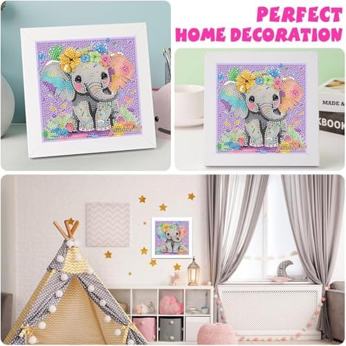 Elephant Diamond Art Painting Kits for Kids with Frame Ages 4-8-12 (7x7 in)