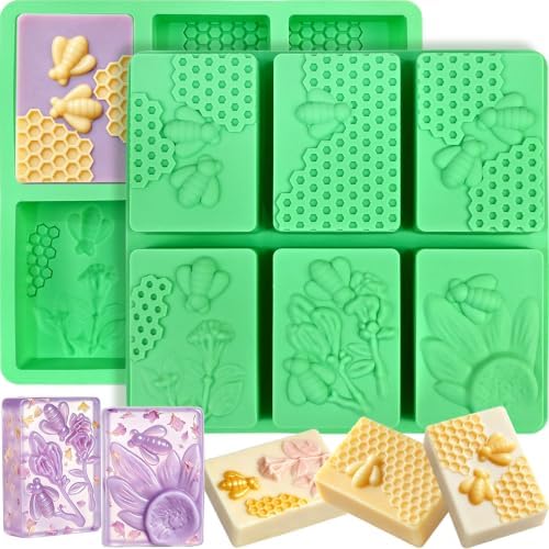 Bee Silicone Soap Molds, 2 Pack Rectangle Honeycomb Molds 12 Cavities | Non-Stick Soap Molds for Soap Making Homemade Bath Bomb Lotion Shampoo Bar, Cake Pan Molds For Baking Biscuit Chocolate