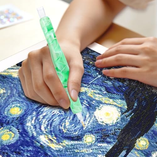RaySoar Diamond Painting Art Drilling Dot Pen with Tips Nibs Placers Tool Accessories for Adults, Gem Rhinestone Picker Stylus Lt Green