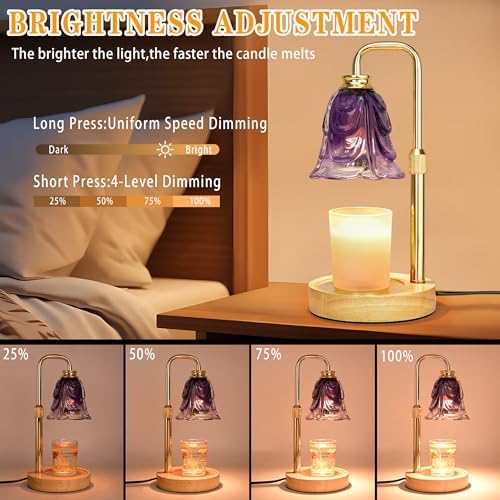 XJZJY Purple Flower Candle Warmer Lamp with Timer, Elegant Gifts for Women | Dimmable wax melt warmer with 2 bulbs for jar candles, height adjustable, Purple tulip design, home decor, housewarming gifts