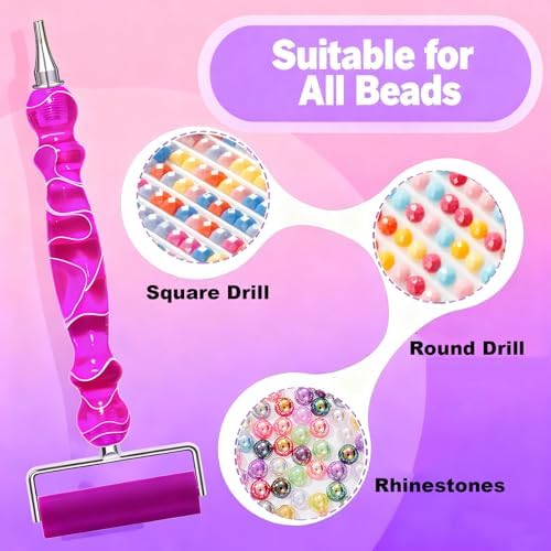ZYNYXY 17PCS Ergonomic Diamond Art Pen Kits, with Multifunctional Metal Stainless Steel Screw Thin 1, 3, 6, 9, Tips, Correction Placers Roller Accessories (Purple + Pink + White + 5 PCS Tips)