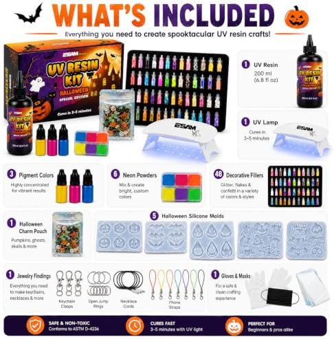 ESAM Group Halloween UV Resin Jewelry Kit for Kids, Teens & Beginners