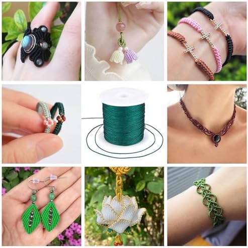 Nylon String for Bracelets, 0.6mm Nylon Cord Nylon Beading Thread 43 Yards Friendship Bracelet String Chinese Knotting Cord for Kumihimo Necklaces Tassels Jewelry Crafts (Dark Green)