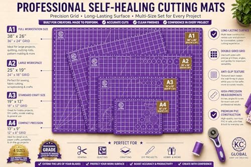 KC GLOBAL A2 (25"x19") Professional Grade Self-Healing Cutting Mat (Purple) - Odor-Free, Double-Sided, eco-Friendly, Durable. Premium Desk mat for Crafting, Sewing, Quilting and Art Projects