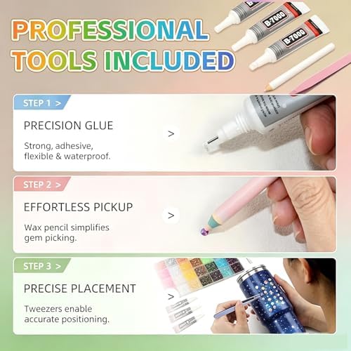 Bedazzling Kit, 48000Pcs 48 Colors Jelly Rhinestones Bedazzler Kit, 3mm Resin Flatback Gems with 3Pcs Glue & Tools for Bedazzling, Nail Art, Shoes, Clothing, DIY Craft, Decor, Diamond Art