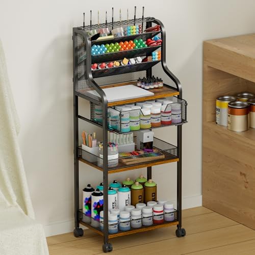 Large 7-Tier Rolling Utility Cart with Drawer, 40in Tall Metal Craft & Art Storage Organizer with Lockable Wheels, Storage for Art Studio, Drawing Room, Paints & Supplies
