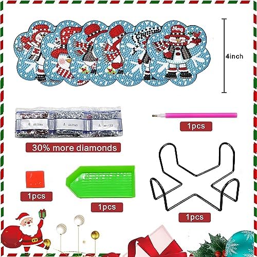 6 Pcs Christmas Diamond Art Coasters Kits with Holder 4x4in Special Shape