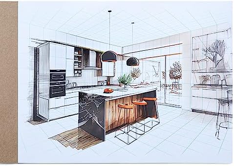 Koala Tools - 40-Page Drawing Pad for 2-Point Perspective, Room Grid Sketch Pad with 3D Virtual Walls Design, Gridded Graph Paper for Interior Room Design, Industrial, Architectural 9 x 12 inches