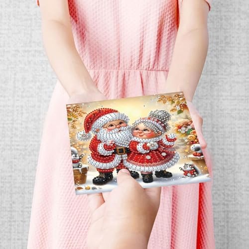 6Pcs Christmas Greeting Card DIY Diamond Art Painting Greeting Cards Blessing Folding Card Kit with White Envelopes Diamond Arts Crafts for Birthday Festival Gift-Santa Claus01