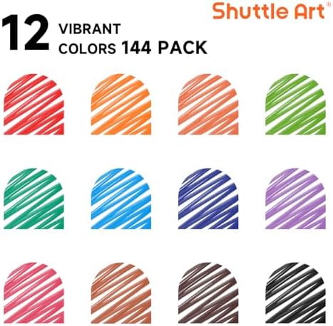 Shuttle Art Dry Erase Markers, 12 Colors 144 Bulk Pack Whiteboard Markers, Fine Point Dry Erase Markers Perfect for Writing on Dry Erase Whiteboard Mirror Glass for School Office Home (Pack of 2)