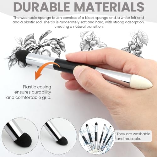 6pcs Artist Blending Sponge Pen, Washable Sketch Rubbing Sponge Brush, Double Headed Drawing Art Pastel Blending Tools for Sketch Drawing Blending Lightening and Highlight