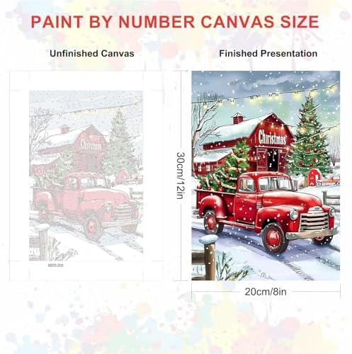 SENQAO Christmas Paint by Numbers for Adults Framed, Red Truck Farmhouse Adults' Paint-by-Number Kits, Adult Paint by Number Kits on Canvas, Acrylic Number Painting for Home Decor, 8x12inch