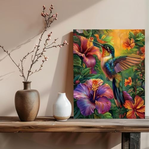 xcemhil Paint by Numbers Kit for Adults, Hummingbird Paint by Numbers for Adults, Paint by Numbers Kit for Beginner for Gift and Home Wall Decor 16x20 Inch
