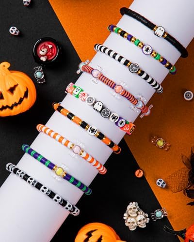 Taybonds Halloween Clay Beads Friendship Bracelet Making Kit for Party, Jewelry Making Kit with Polymer Clay Charms and Skull for Bracelets, Gifts