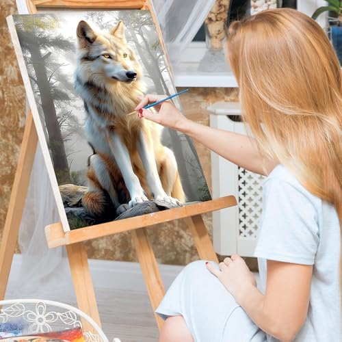 Bowetile Framed Wolf Paint by Numbers Kit for Adults, Adults' Paint-by-Number Kits on Canvas, Painting by Numbers Animal, Acrylic Animals Number Painting for Home Wall Decor, 8x12in