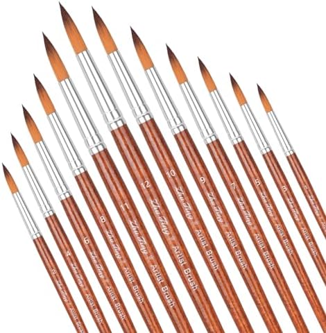 12pcs Round Watercolor Brushes for Acrylic Painting Round Pointed Paint Brushes Round Tipped Face Paint Brush Professional Oil Paintbrushes for Body Rock Miniature Model Artist Painting