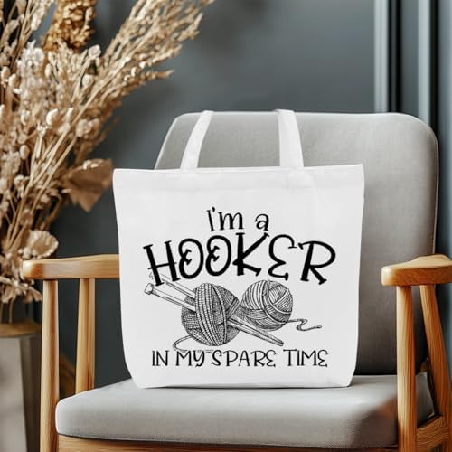 Crochet Knitting Humor Yarn Gifts Canvas Tote Bag, Reusable Grocery Shopping Bags for Crocheters Christmas