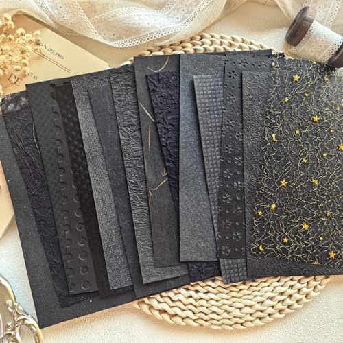 30 Sheets A5 Black & Gray Textured Scrapbook Paper & Mesh Fabric