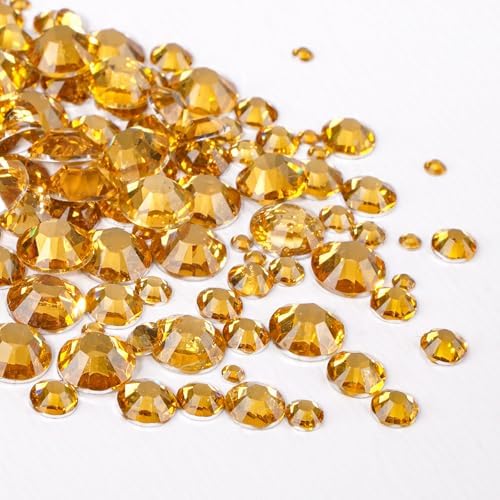 Canvalite 3348Pcs Gold Rhinestones Flatback Gems, Nail Rhinestones Nail Art Gems with Jewelry Glues, Pick Up Tweezers and Rhinestone Picker Dotting Pen, Nail Art Tools for Nails, Clothes, Face, Craft