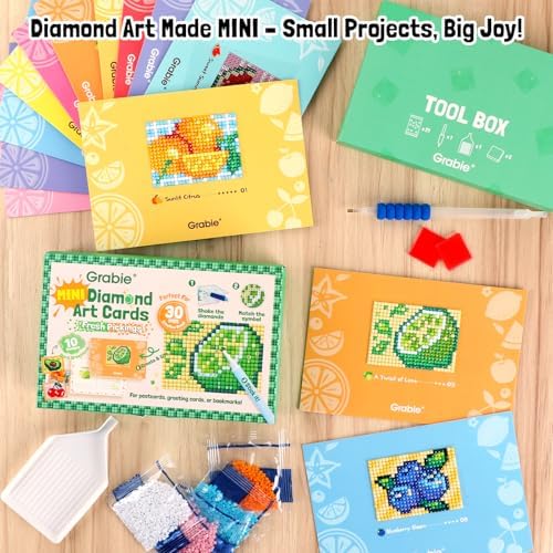 Grabie Mini Diamond Painting Cards Kit, 10 Pack Square Drill, Fresh Picking