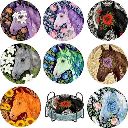 Leatrice Horse Diamond Art Coasters Set Diamond Painting Kits for Adults