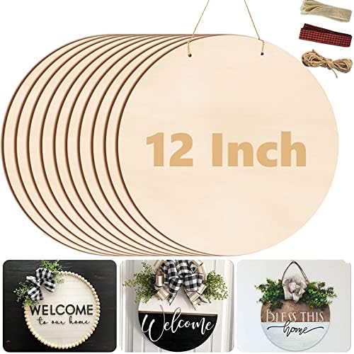 12 Inch Wood Circles for Crafts, 10Pcs Unfinished Wood Rounds for Cricut Projects, Burning, Painting, Door Hanger, DIY Wooden Crafts Gifts for Halloween Fall Holiday Home Decor (10PCS)