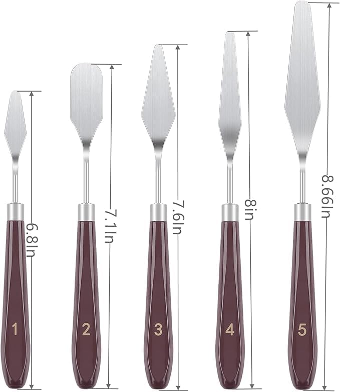 FUPUALL 5 Pieces Painting Knives Stainless Steel Spatula Palette Knife Oil Painting Accessories Color Mixing Set for Oil, Canvas, Acrylic Painting