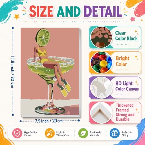 4 Pack Cocktail Paint by Numbers Kit for Adults Framed with Easel 8x12 in