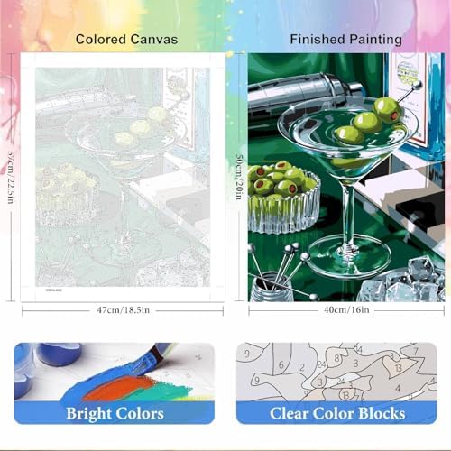 bleihum Cocktail Paint by Numbers Kit for Adults 16x20inch