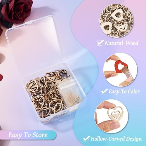 Elecrelive 60pcs Valentine's Day Wooden Earring Set Wooden Heart Charms Unfinished Wood Charms Wood Cutout Earrings for DIY Earring Necklace Jewelry Making