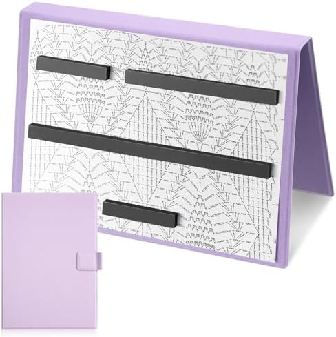 Flutesan 1 Pcs Knitting Pattern Holder, Fold up Cross Stitch Knitting Chart Keeper with Replacement Magnets, Magnetic Cross Stitch Accessories (Folded Size 6.1 x 9 Inch,Purple)