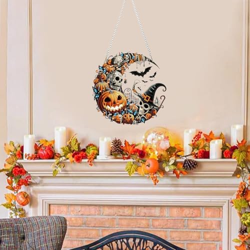 RYMILIE Halloween Diamond Art Kits for Adults Witch and Pumpkins 8x8inch