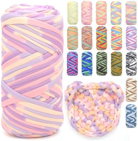 Tshirt Yarn for Crocheting,T Shirt Chunky Thick T-Shirt Crochet Yarn for Beginners Crocheting Hand Knitting Bag/Basket/Coasters/DIY Crafts/Home Decor 200G-Purple Pink