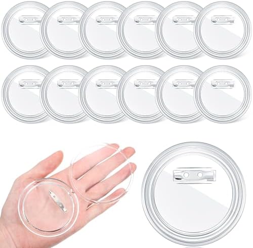 12 Pcs Clear Button Pins for Craft DIY Photo Acrylic Blank Pins 3"
