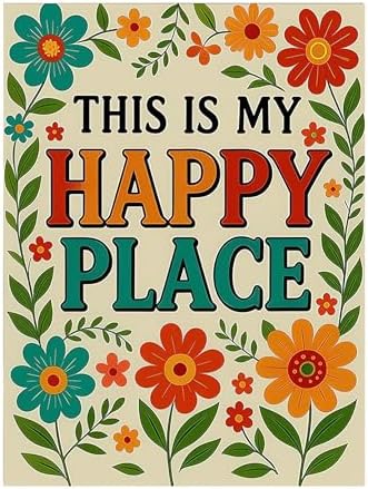 CraftBliss 5D Diamond Painting Kit for Adults, This is My Happy Place Floral Pattern, 11.8×15.7 Inch Round Dot DIY Diamond Art, Colorful Flower Wall Decor for Home Living Room Bedroom Decoration