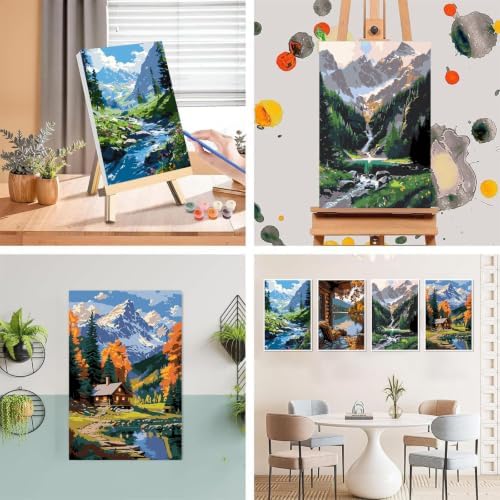 4 Pack Frame Paint by Numbers Kit for Adults, Landscape Paint by Numbers